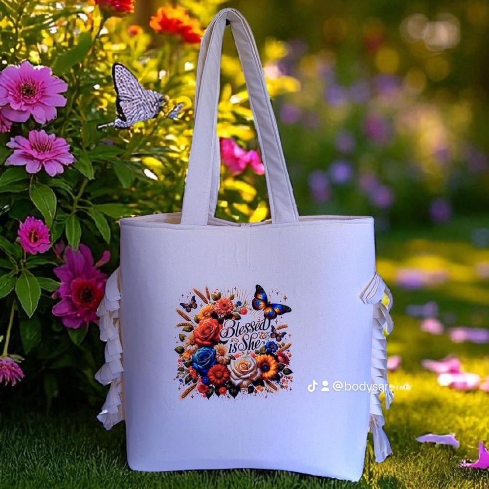 Yeirdesign Graceful White Floral Tote Bag - Picture 5 of 7